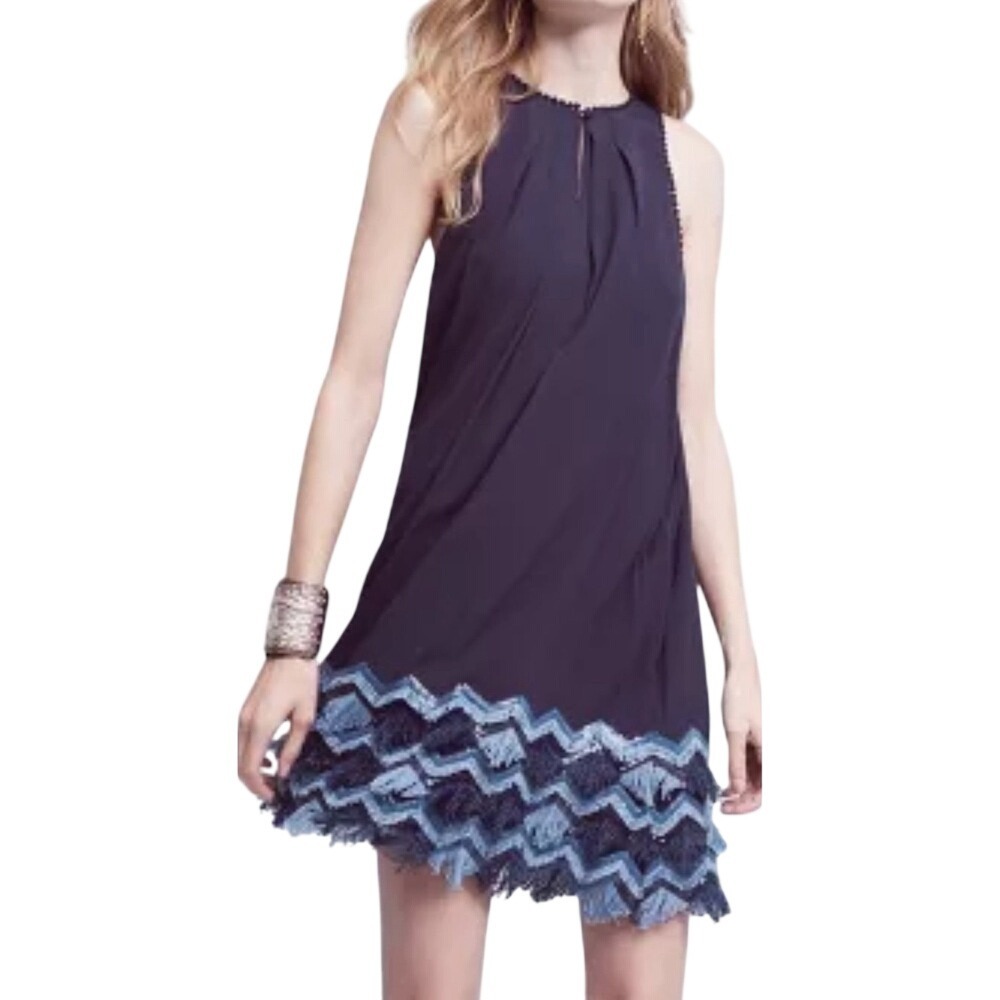 Maeve Anthropologie Sleeveless Festivity Swing Dress Navy Womens 14